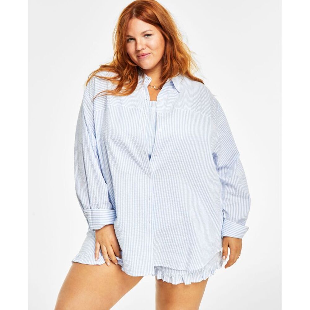 And Now This Now This Trendy Plus Size Cotton Oversized Shirt
